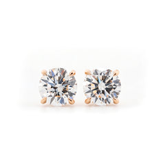 14K Yellow Gold 3ct tw Round Cut Lab Diamond Four Prong Marniti Stud Earrings