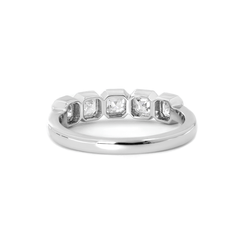 14K White Gold Asscher Cut Lab Diamond 5 Stone Bezel Half Eternity Ring
