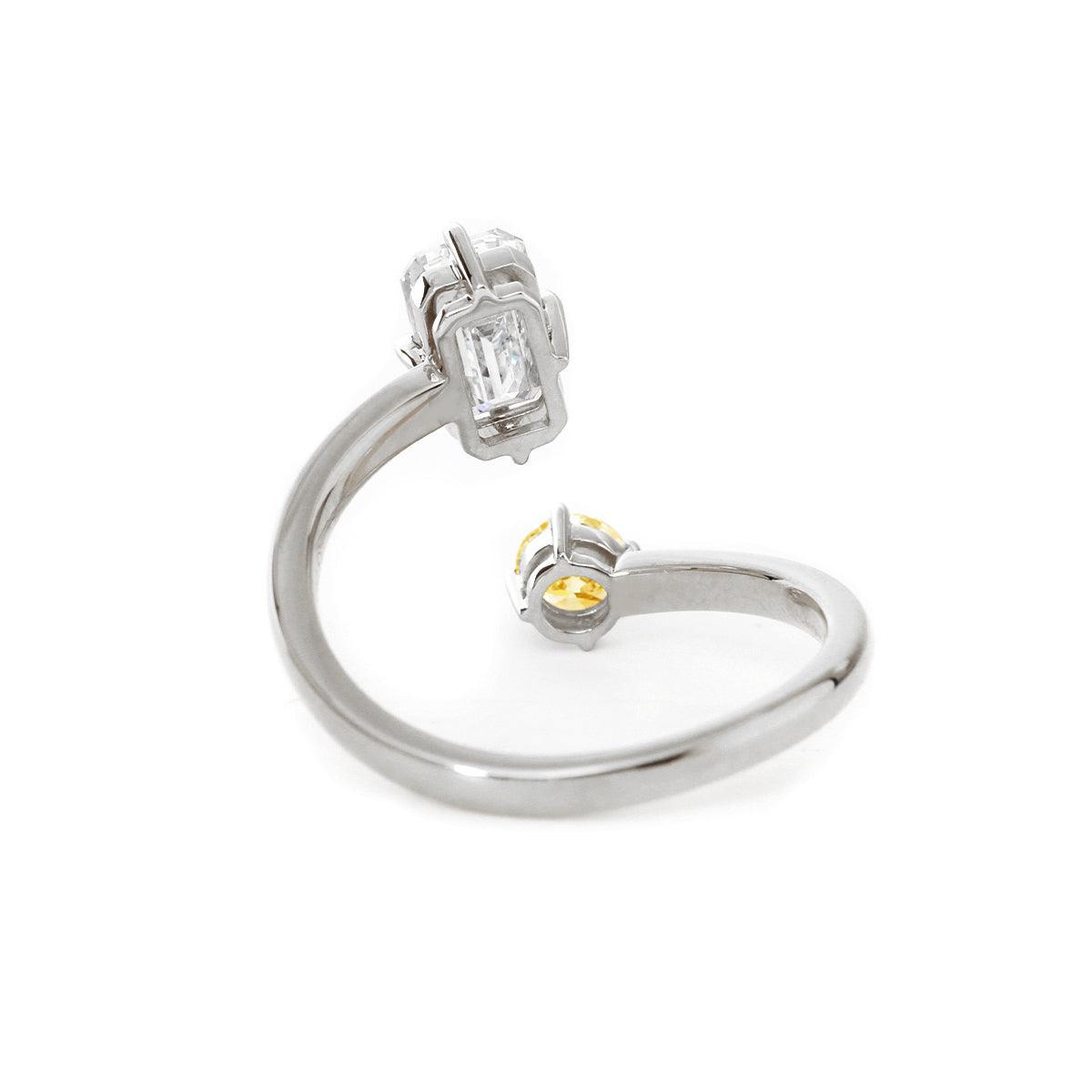 14K Yellow Gold Emerald Cut Lab Diamond & Round Citrine Toi et Moi Ring 14K White Gold