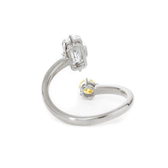 14K Yellow Gold Emerald Cut Lab Diamond & Round Citrine Toi et Moi Ring 14K White Gold