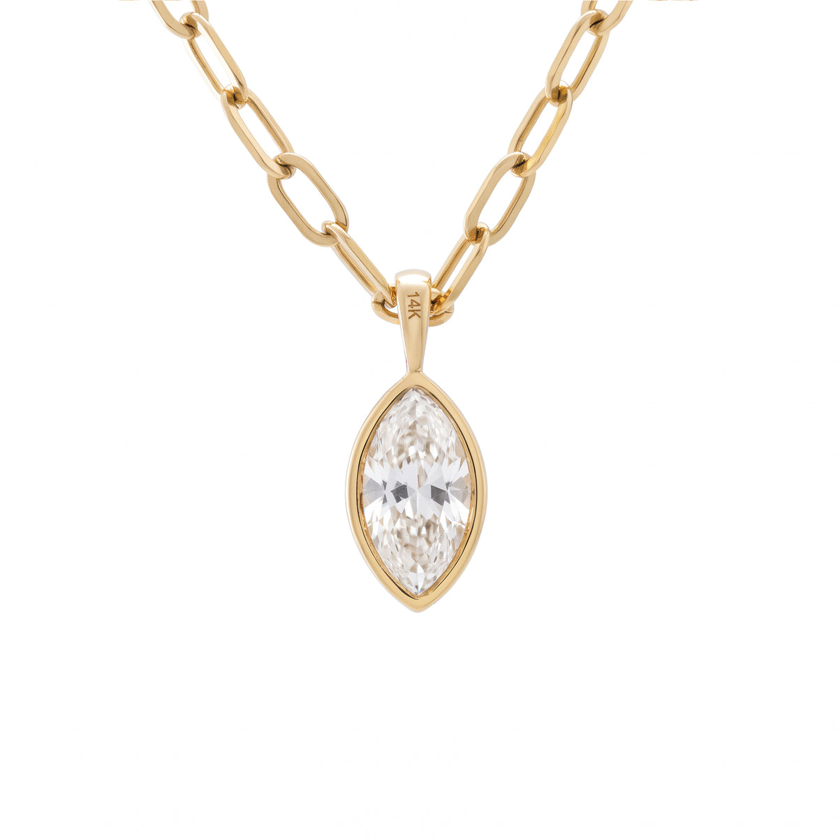 14K Yellow Gold 1.93ct Marquise-Cut Lab Diamond Bezel Pendant  (Chain excluded)