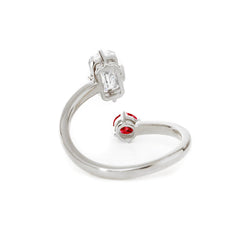 14K Yellow Gold Emerald Cut Lab Diamond & Round Lab Ruby Toi et Moi Ring 14K White Gold