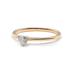 Cherished Moments 14K Yellow Gold Heart Cut Lab Diamond 3 Prong Basket Setting Slim Band Solitaire Ring