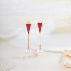 18K Yellow Gold Enamel and Freshwater Pearl Dangle Earrings