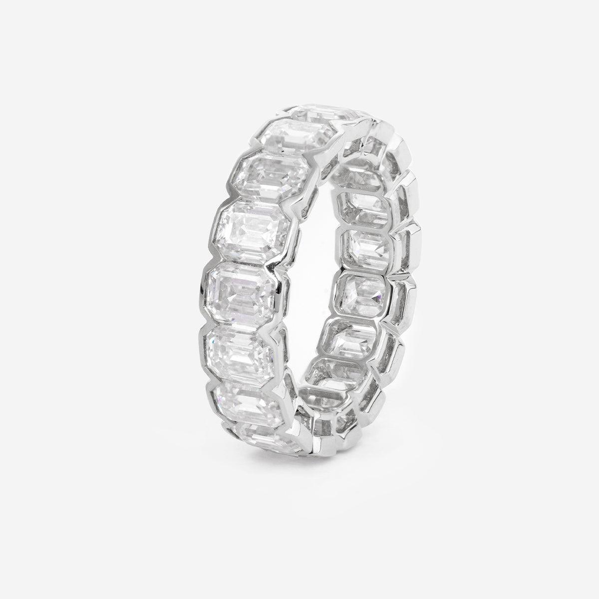 14K Yellow Gold Emerald Cut Lab Diamond Half Bezel Eternity Ring Platinum 5*3mm Emerald Cut DEF VVS-VS