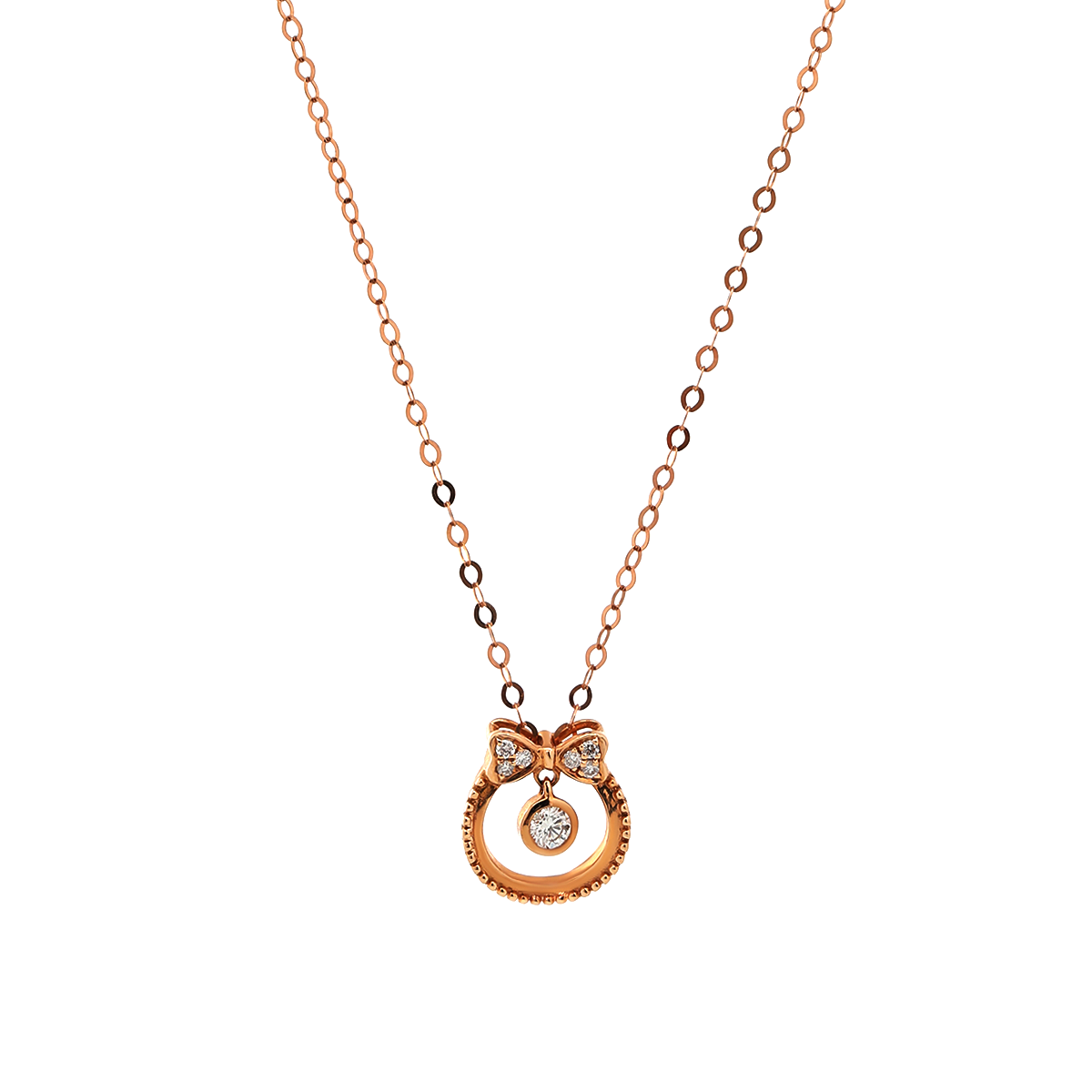 14K Rose Gold Bow Tie Pendant Necklace with Round Lab Dimaond
