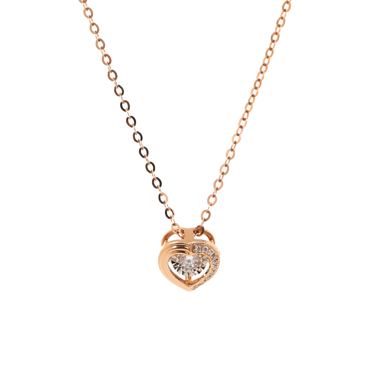 14K Rose Gold Heart Shape Pendant Necklace with Round Lab Diamond Pave