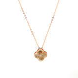 14K Rose Gold Clover Pendant Necklace with Round Lab Diamond in A Diamond-Cut Texture Halo
