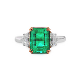 18K White and Rose Gold 2ct Lab Emerald Three Stone Ring with Cadillac Cut Lab Diamond Side-stone