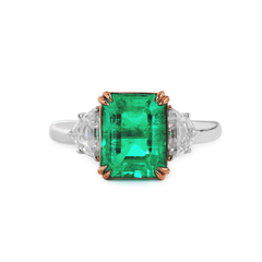 18K White and Rose Gold 2ct Lab Emerald Three Stone Ring with Cadillac Cut Lab Diamond Side-stone