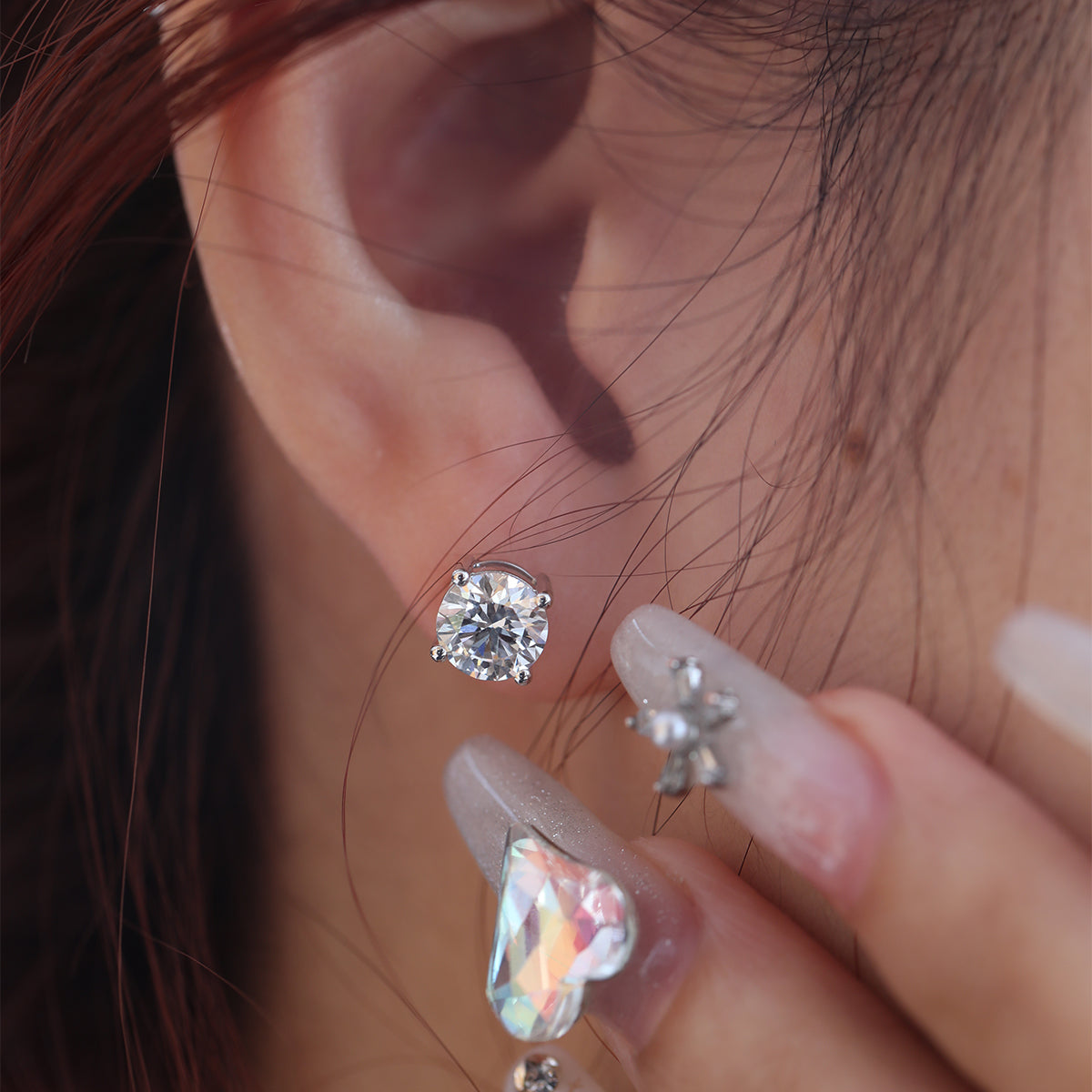 Cherished Moments 14K Gold 2 ct tw Round Cut Lab Diamond 4 Round Prongs Basket Stud Earrings (FG Color, VS Clarity)