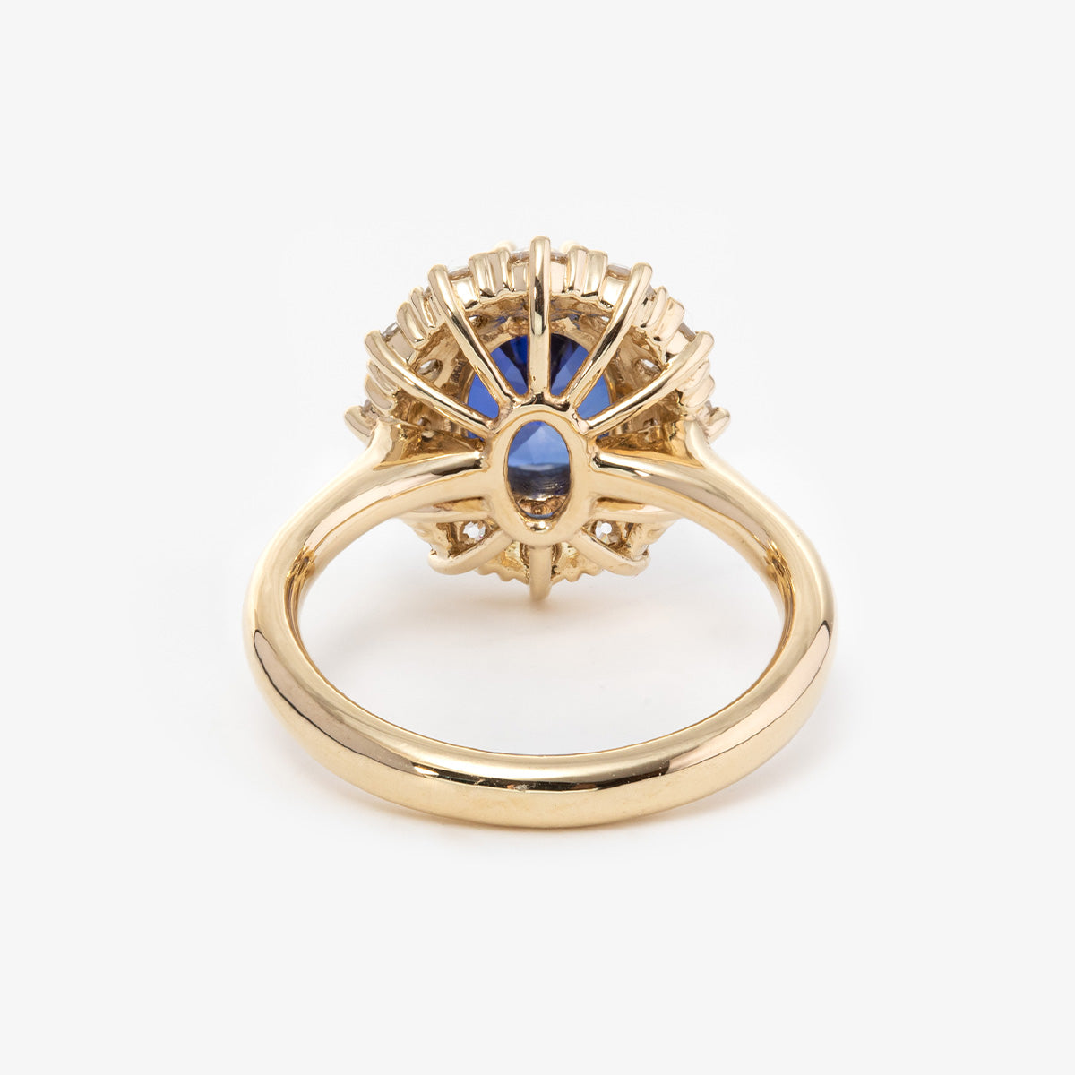 14K Yellow Gold Oval Cut Sapphire Halo OEC Diamond Ring