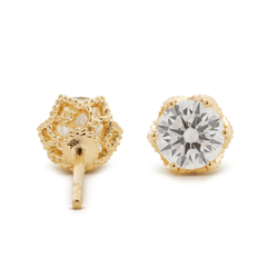 Round brilliant Lab Diamond Millegrain Floral Basket Stud Earrings