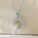 14K White Gold Daisy Pendant Necklace