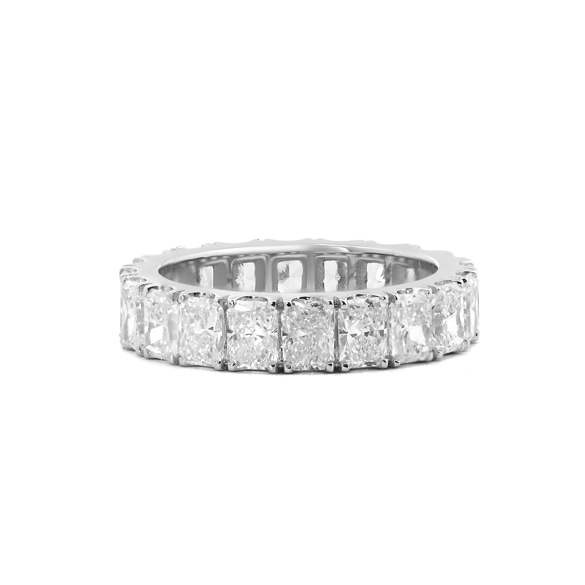 14K White Gold 4*3MM Radiant Cut Lab Diamond U Shaped Pave Eternity Band