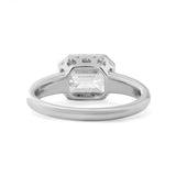 Platinum 3ct Antique Emerald Cut Lab Diamond Bezel Basket Solitaire Ring