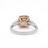 18K White Gold and Rose Gold 2.74ct Cushion Old Mine Cut Brown Lab Diamond Three-stone Prong Ring with Two Pear Cut Lab Diamonds
