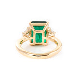 18K Yellow Gold 3ct Lab Emerald Three-stone Ring with Step Cut Trapezoid Lab Diamond Side-stones
