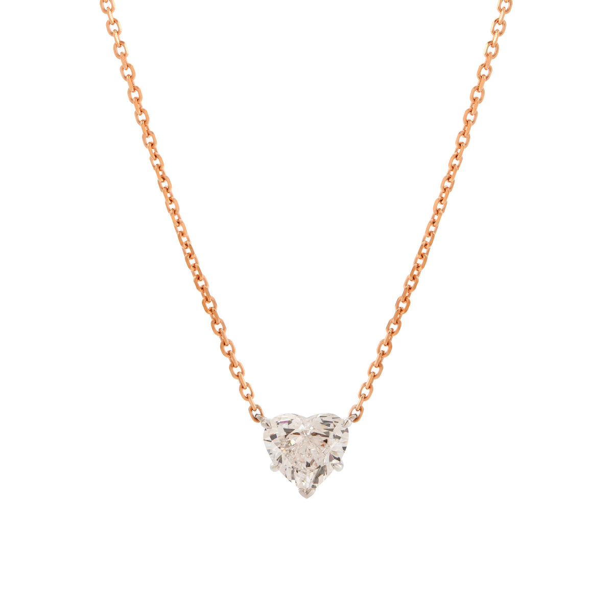 14K White Gold 3ct Heart Shaped Lab Diamond Pendant with 14K Rose Gold Corss Chain