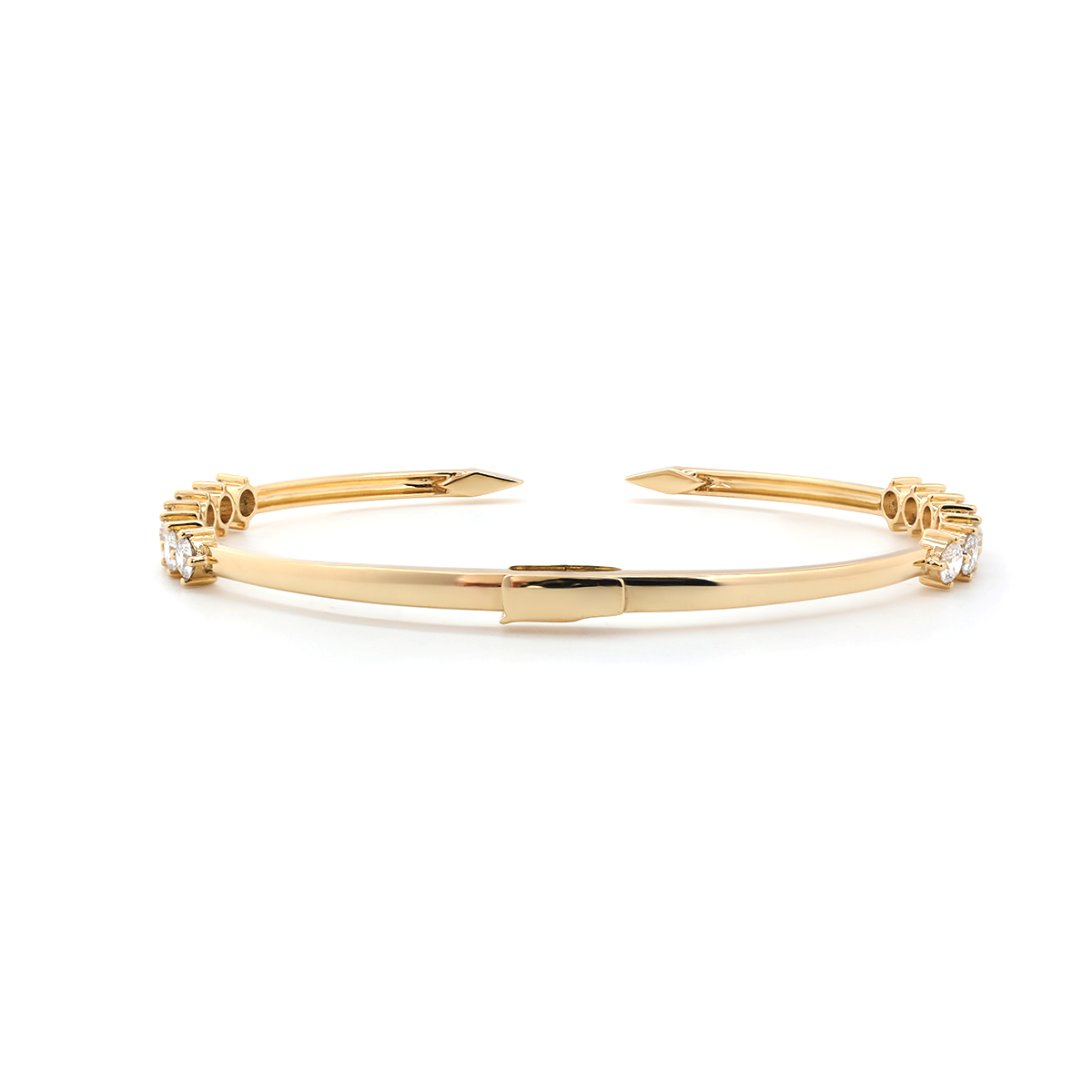 18K Yellow Gold Round Cut Lab Diamond Open Bangle Bracelet