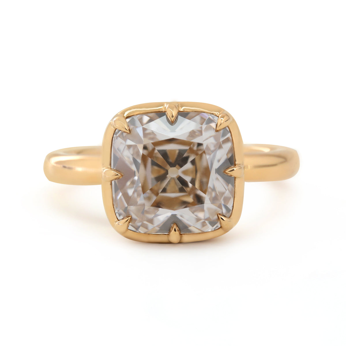 14K Yellow Gold 4.62ct Old Mine Cut Brown Lab Diamond Bezel-Prong Solitaire Ring