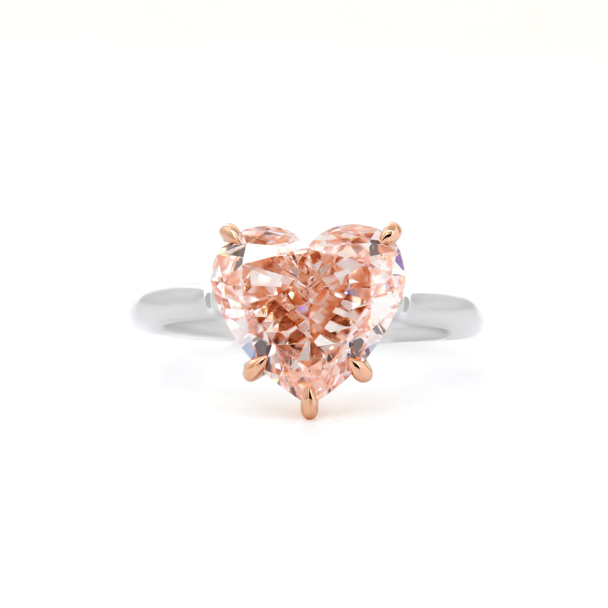 3.6ct Heart-Shaped Lab Pink Diamond 4 Claw Prongs Basket Setting Engagement Ring