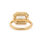 14K Yellow Gold 2.5ct Antique Emerald Cut Lab Diamond Ring with Tapered Step Cut Lab Diamond Halo