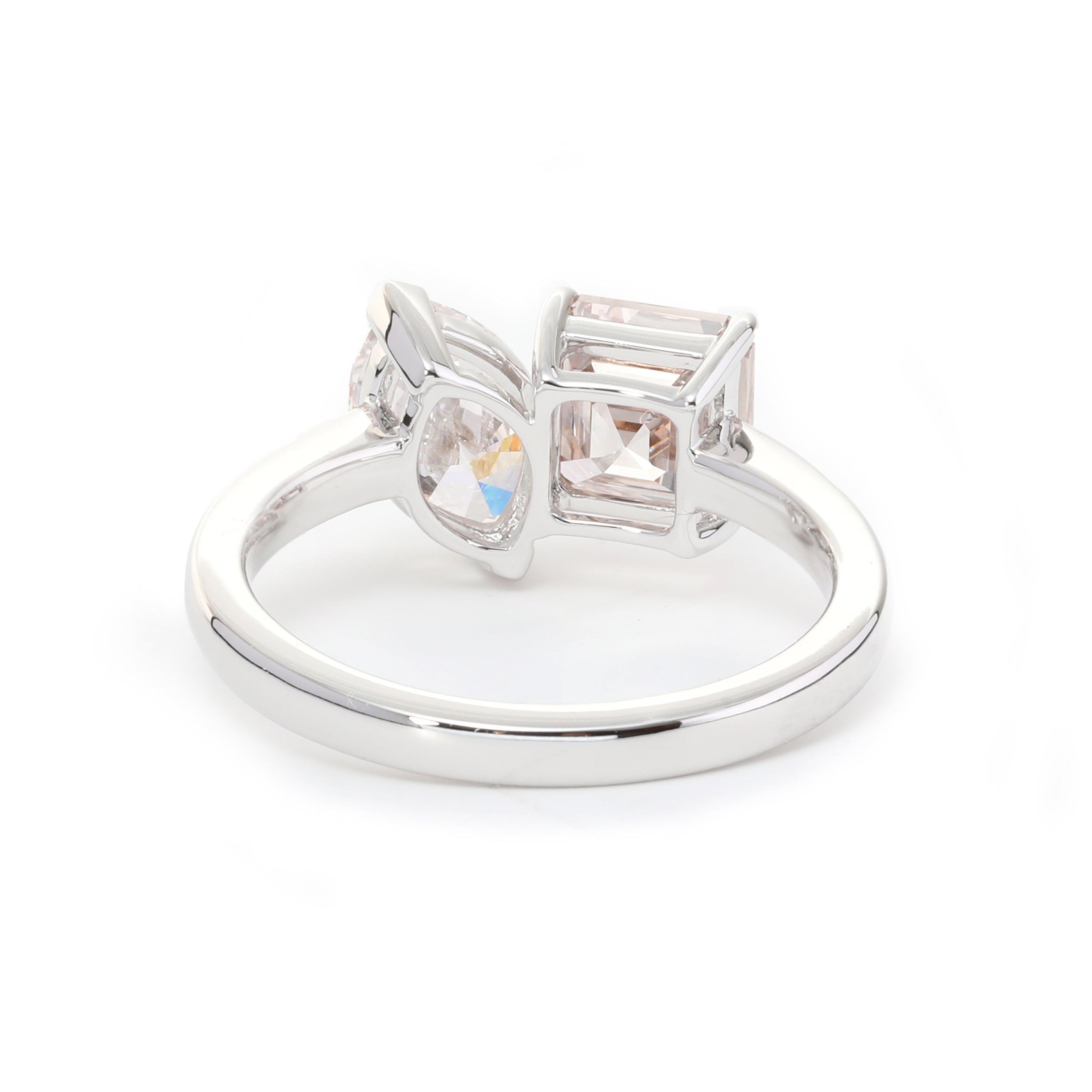 14K Yellow Gold Marquise Cut and Asscher Cut Lab Diamond Toi et Moi Ring 14K White Gold 1.5ct asscher cut & 1ct marquise cut DEF VS