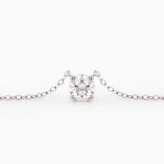 18K White Gold 1ct Round Lab Diamond Double Prong Basket Setting Necklace