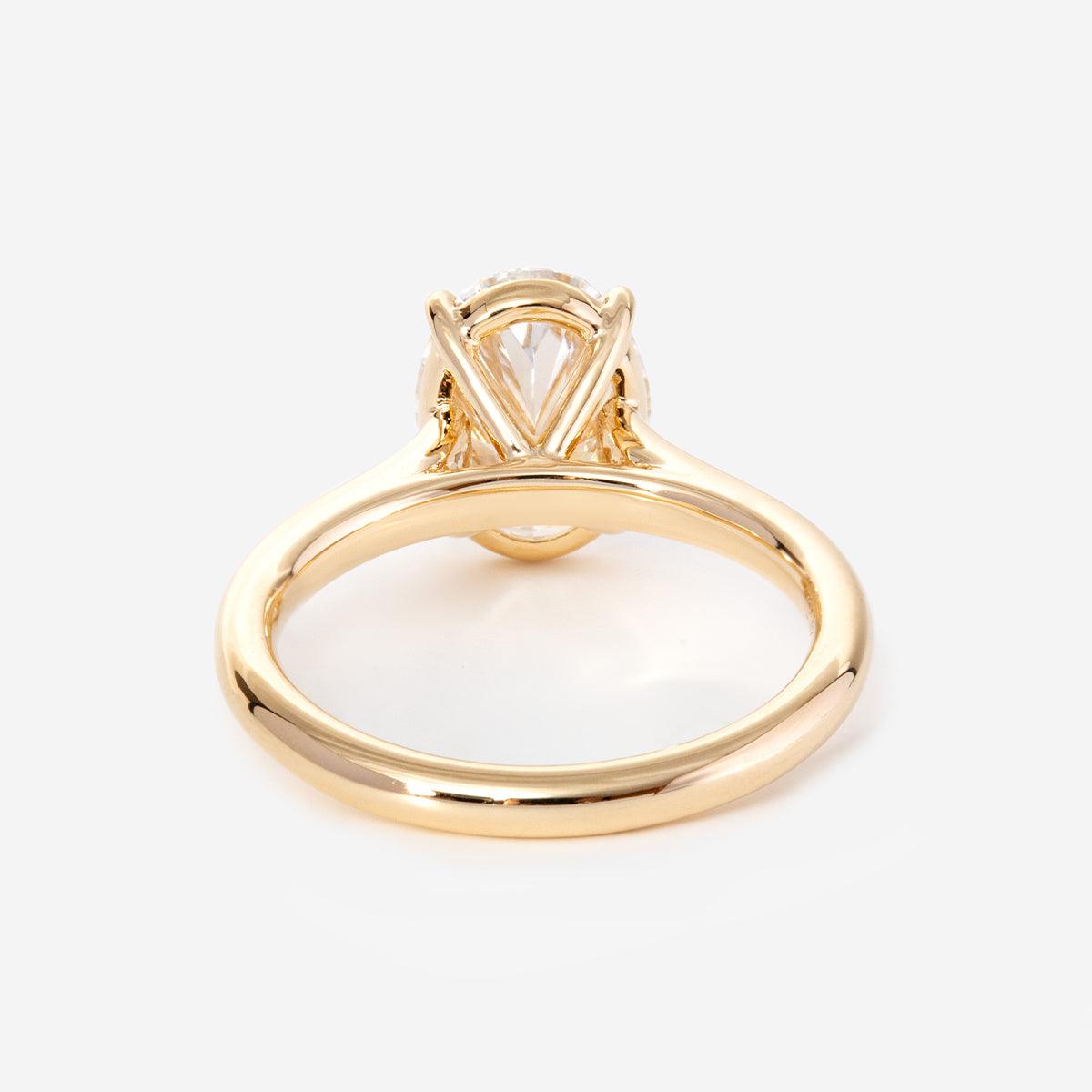 14K Yellow Gold 2 Carat Solitaire Diamond Ring with Oval Cut Lab Diamond Cathedral Setting