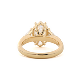 14K Yellow Gold 3ct Elongated Hexagonal Step Cut Lab Diamond Victoran-Style Three Stone Ring with Triangle Side-stone