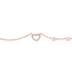 14K Rose Gold Round Lab Diamond Heart Pendant Bracelet| Fiorese Jewelry
