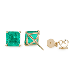 Asshcer Cut Colombian Lab Emerald 4 Claw Prong Basket Stud Earrings