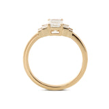 1ct Emerald Cut Lab Diamond 4 Round Prong Basket Five-stone Ring with Half Bezel Baguette Cut Side Stones