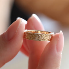 14K Yellow Gold Wedding Ring – Art Nouveau Nature-Inspired Design