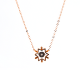 14K Rose Gold Round Lab Diamond Star Pendant Necklace with Round Lab Diamond in A Diamond-Cut Texture Halo