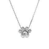 14K White Gold Heart Shaped and Oval Lab diamond Bella Paw Bezel Pendant Necklace