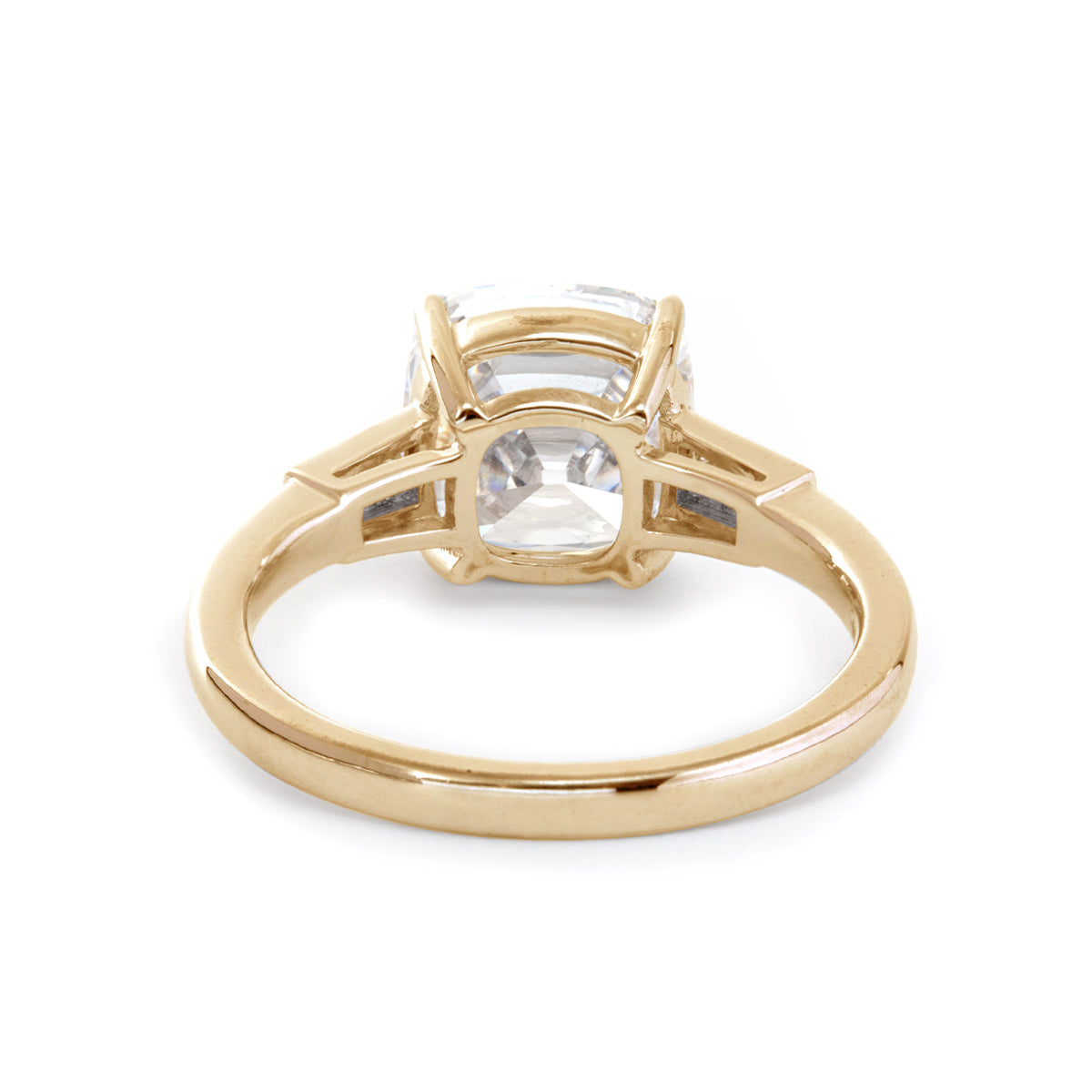 14K White Gold 3ct Old Mine Cut Diamond Tapered Three-Stone Ring 18K Yellow Gold 3ct Old Mine Cut Lab Diamond DEF VS