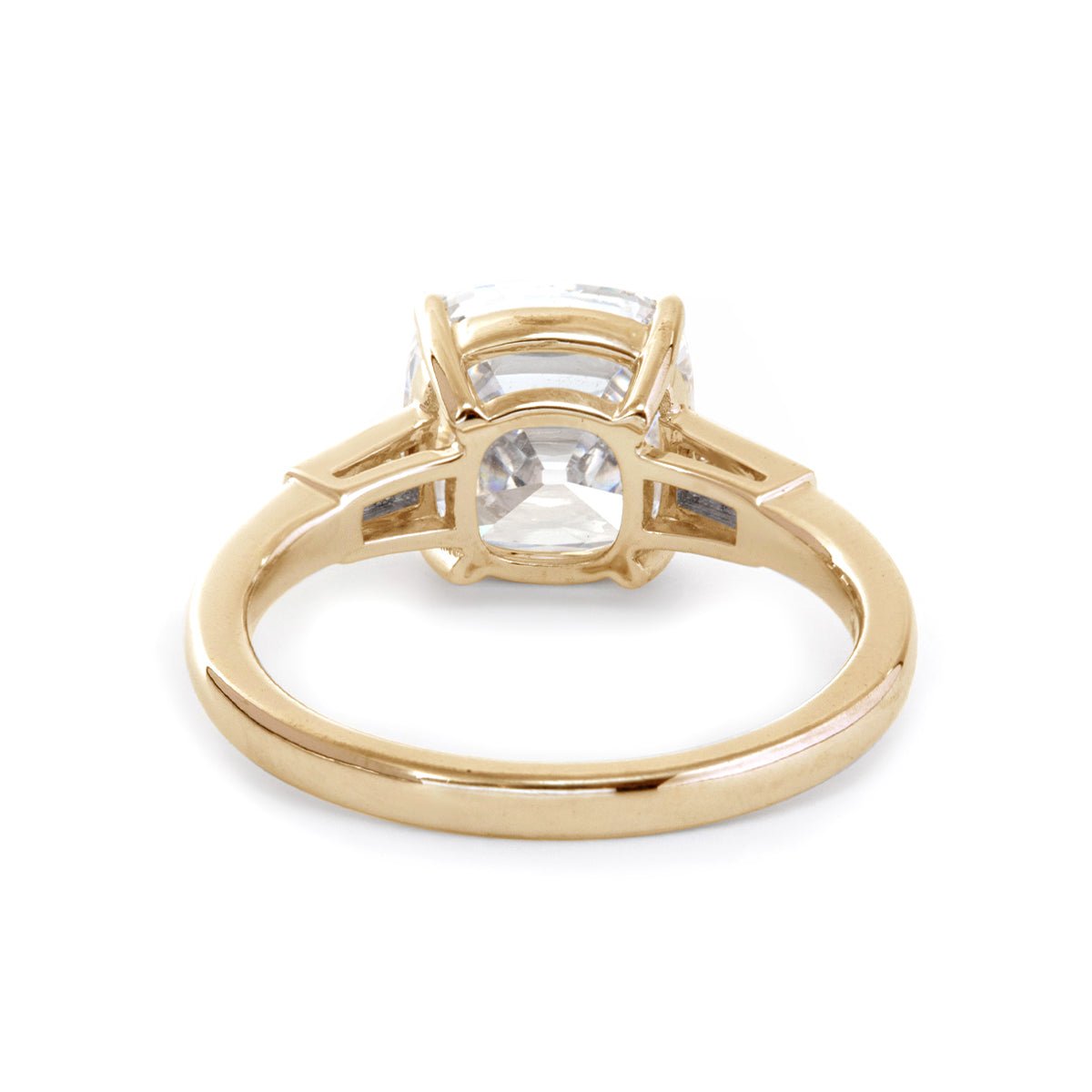 14K White Gold 3ct Old Mine Cut Diamond Tapered Three-Stone Ring 18K Yellow Gold 3ct Old Mine Cut Lab Diamond DEF VS