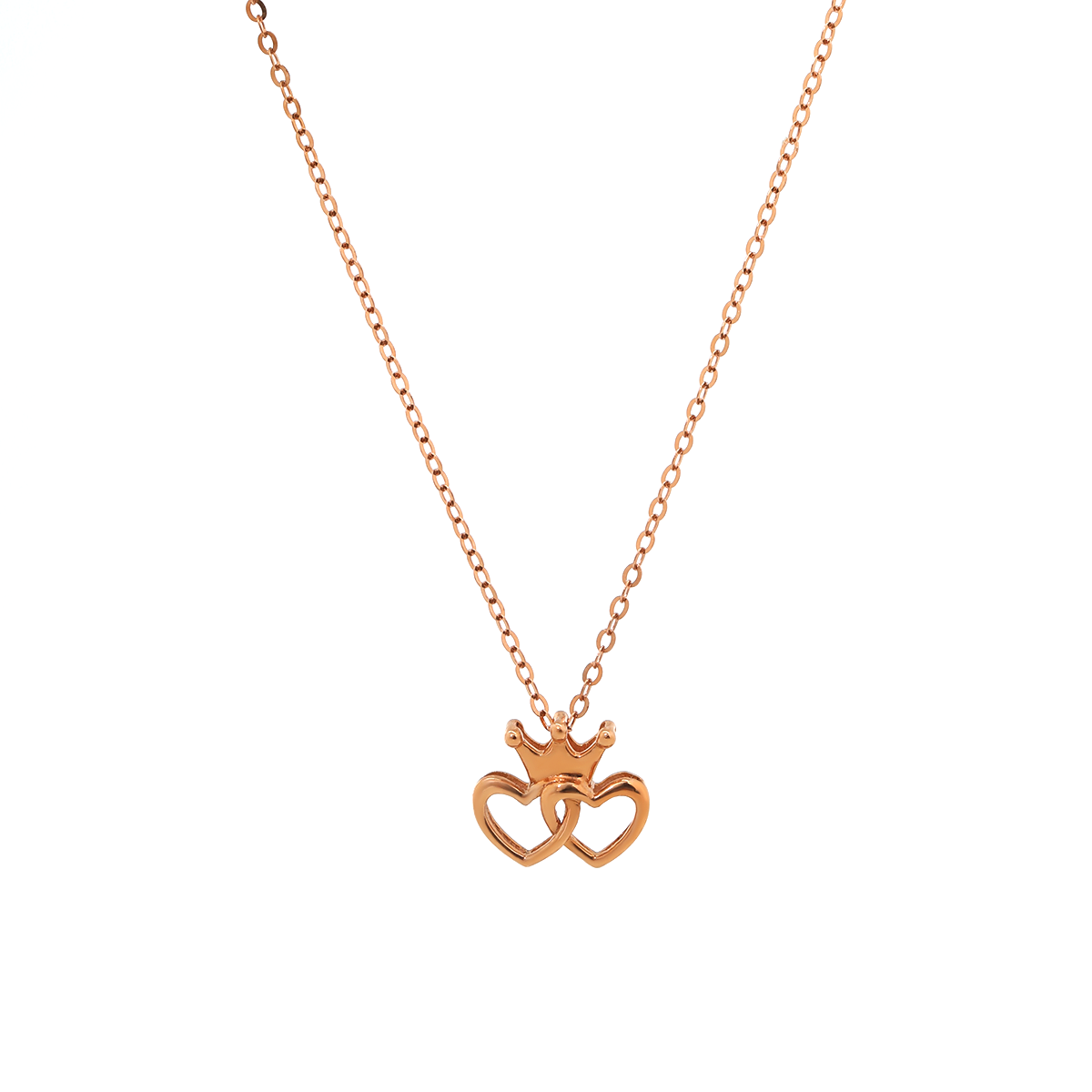 14K Rose Gold Toi et Moi Heart Shape and Crown Pendant Necklace