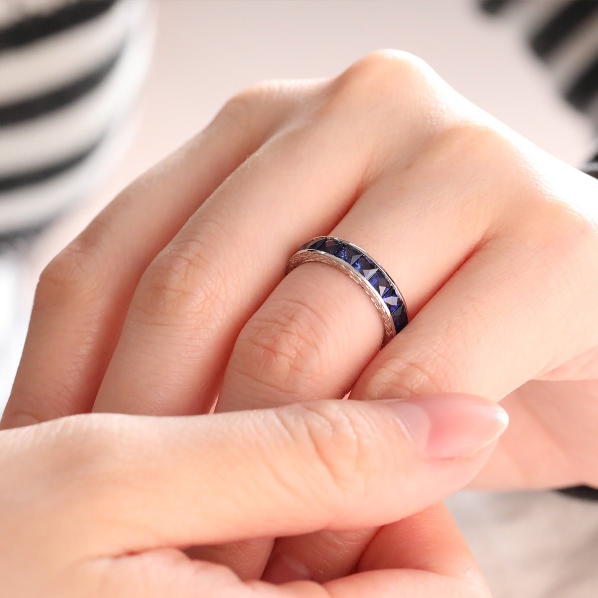 3mm Princess Cut Lab Sapphire Channel Setting Eternity Ring - MMR