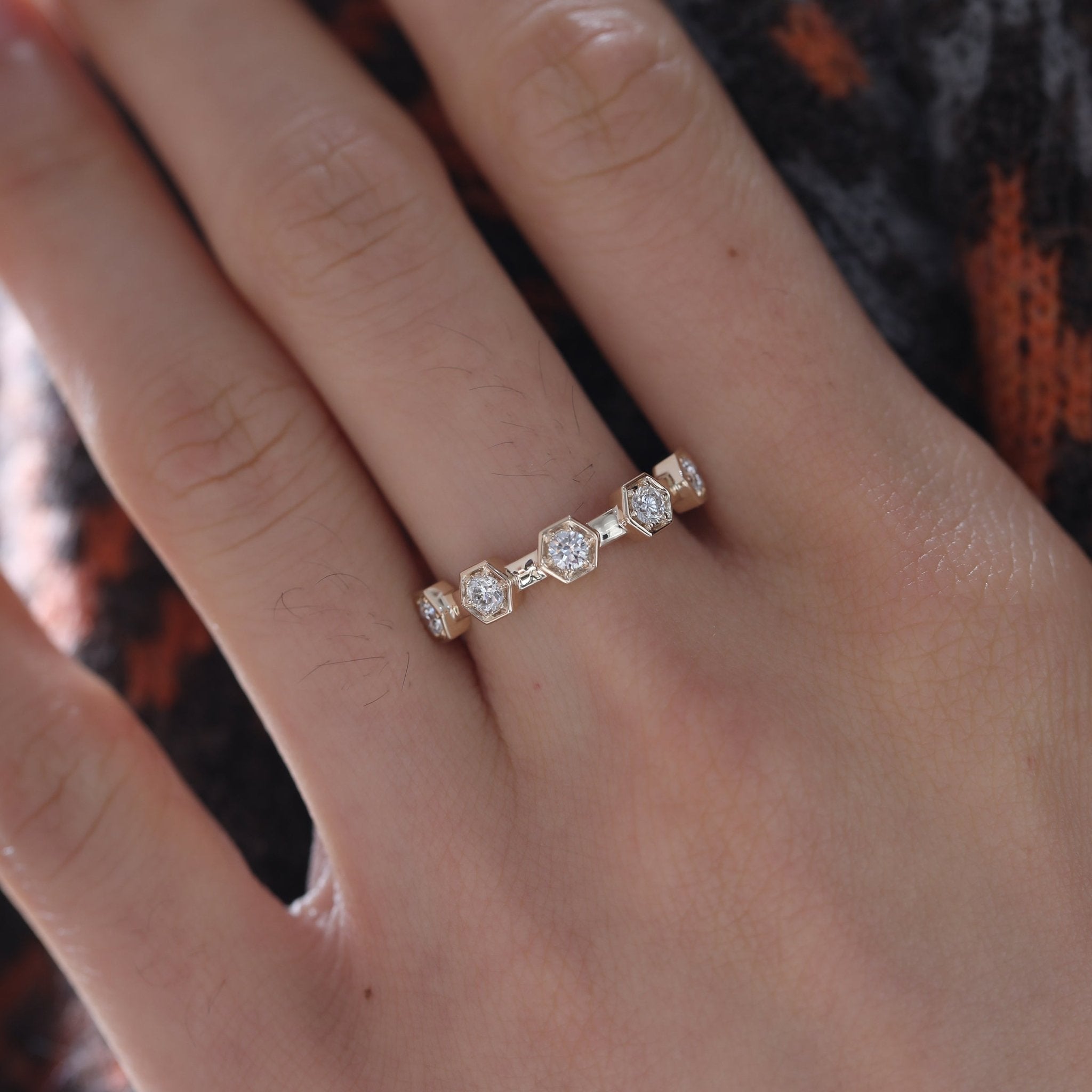 3mm Round Shape Hexagonal Bezel Set Eternity Band - MMR