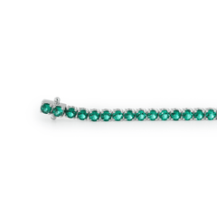 3mm Round Zambian Lab Emerald 4 Prong Basket Tennis Bracelet with Box Clasp and Double Safety - MMR