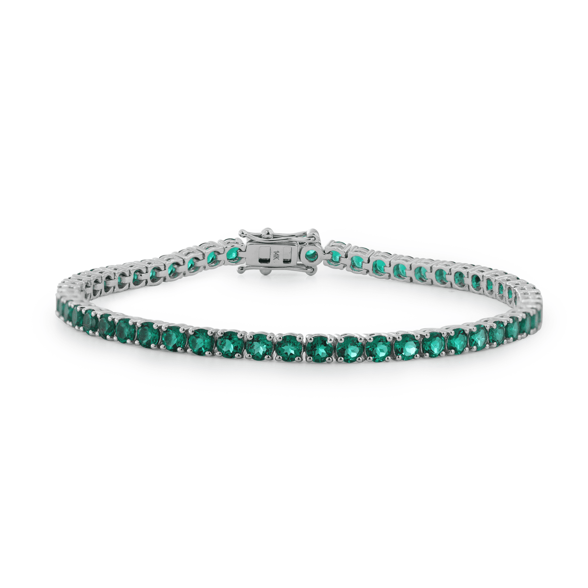 3mm Round Zambian Lab Emerald 4 Prong Basket Tennis Bracelet with Box Clasp and Double Safety - MMR