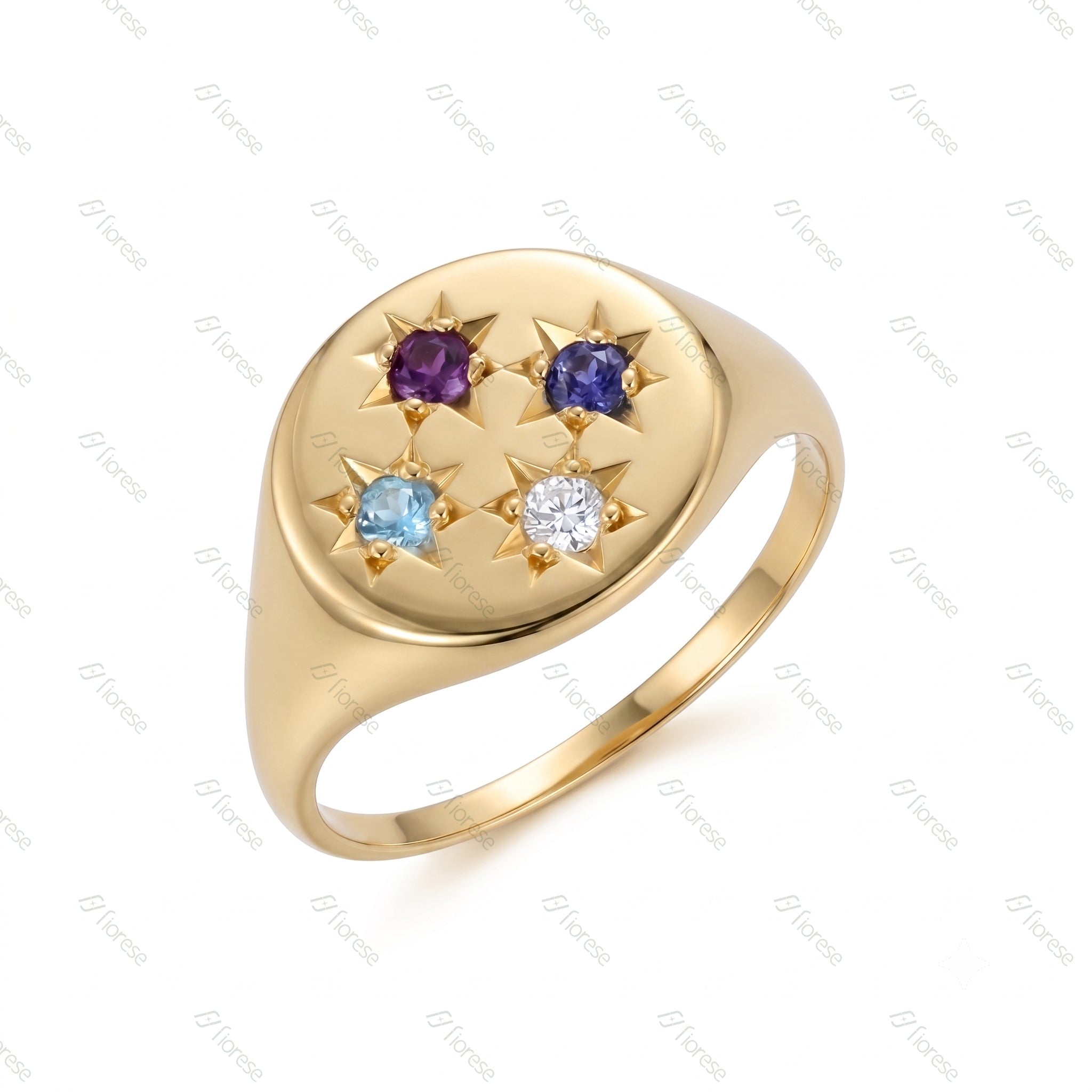 4 Birthstones Compass Signet Ring - MMR
