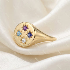 4 Birthstones Compass Signet Ring - MMR
