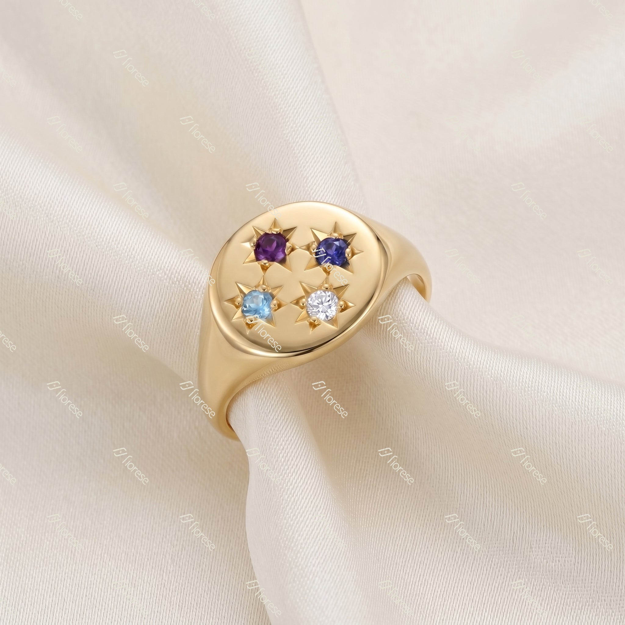 4 Birthstones Compass Signet Ring - MMR