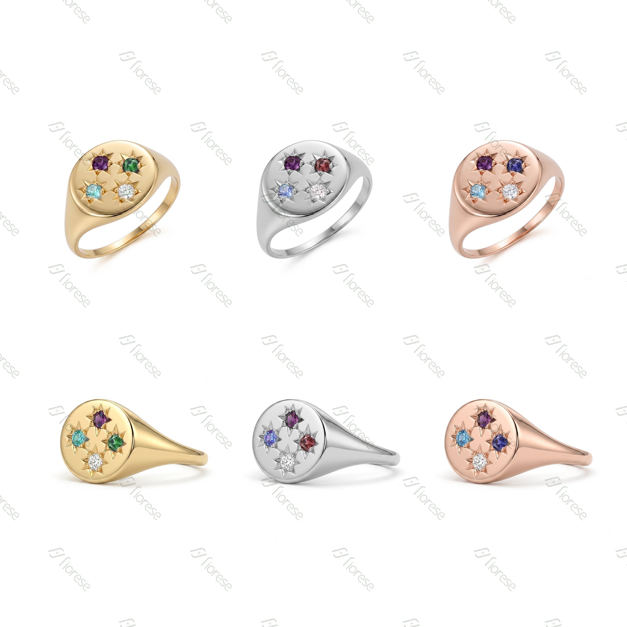 4 Birthstones Compass Signet Ring - MMR