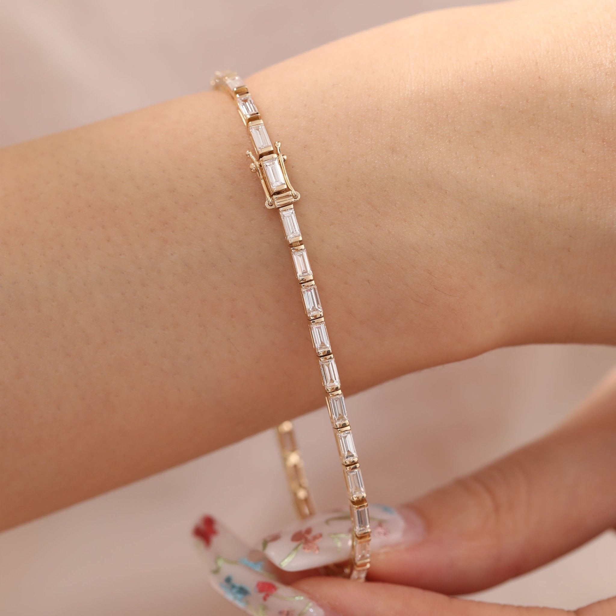 4×2mm Baguette Cut Lab Diamond Half - Bezel Basket Tennis Bracelet - MMR