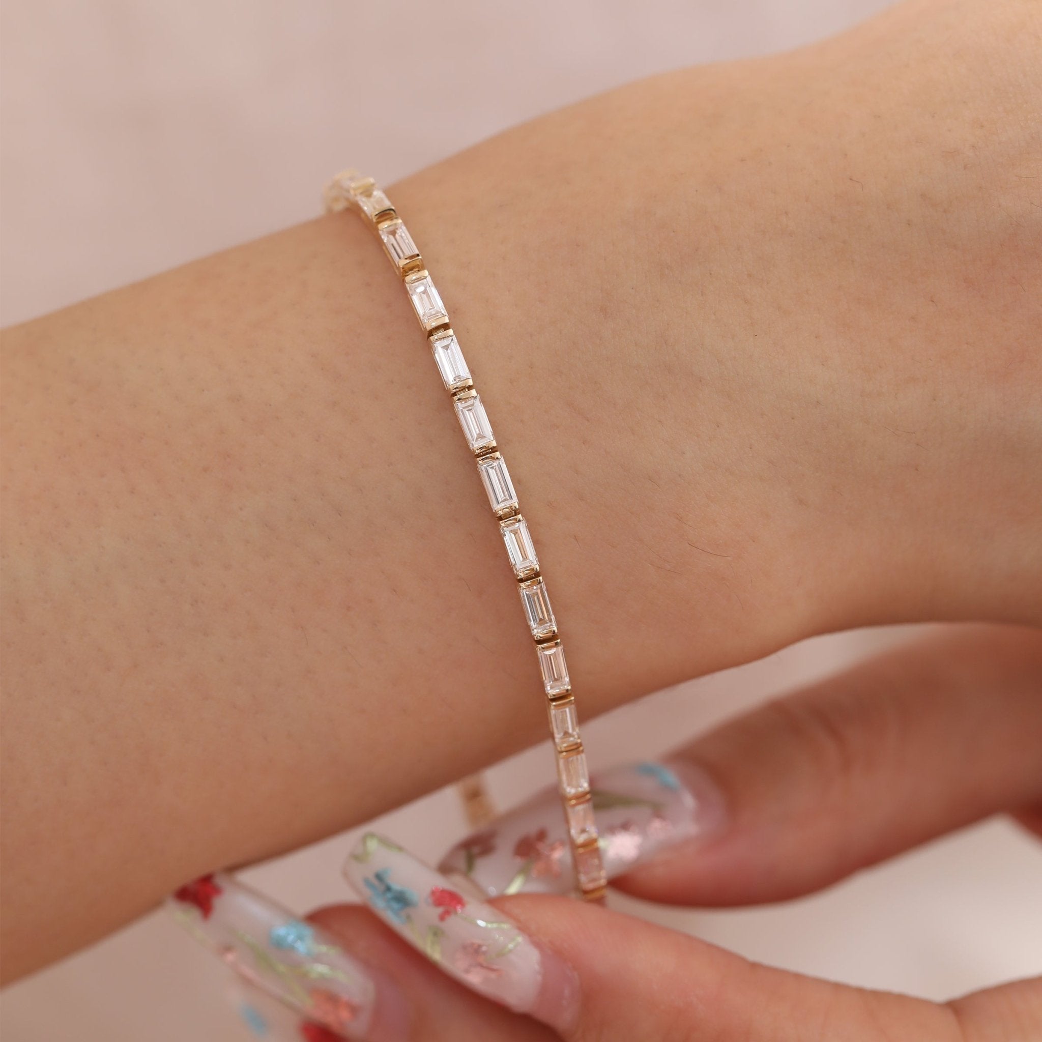 4×2mm Baguette Cut Lab Diamond Half - Bezel Basket Tennis Bracelet - MMR